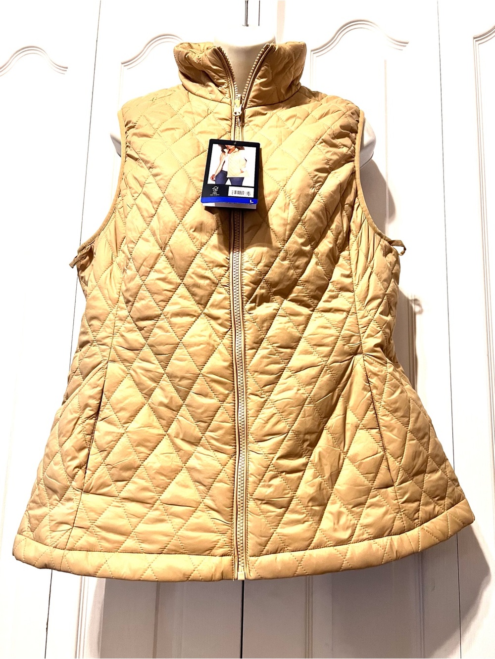 Lands' End-NWT-Quilted Puffy Sleeveless Vest ONLY-Women's -Tan-Large-Water Resis